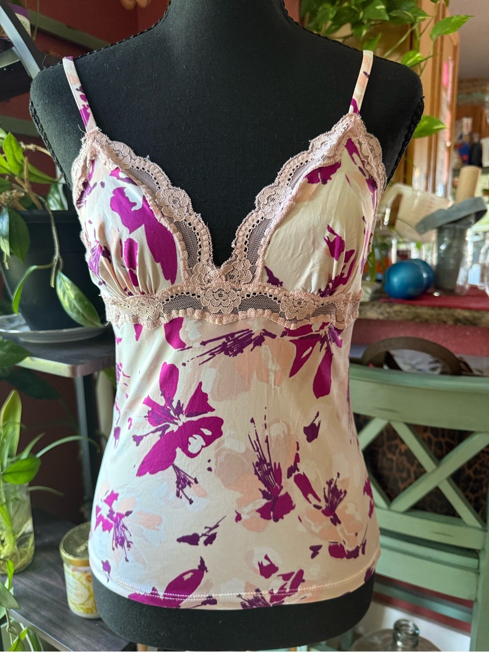 Gilligan & O'Malley Pink and Purple Floral Lace-Trim Chemise Top
